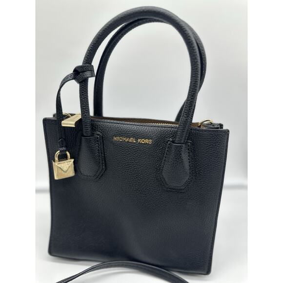 MICHAEL KORS Mercer Medium Pebbled Leather Crossbody Bag in Black Careercore - Picture 3 of 12